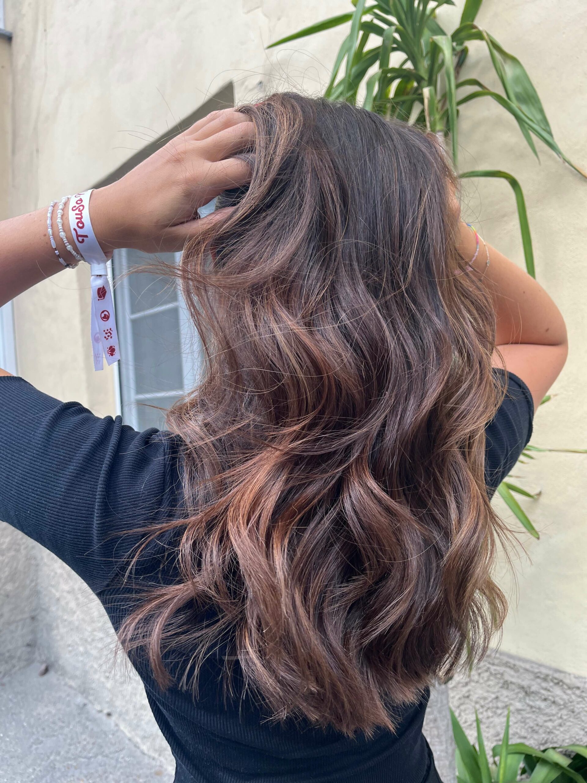 brown hair red balayage